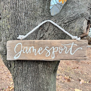 Your Town Driftwood Sign - Custom Town Weathered Wood Decor for Wall Hanging, Handmade Coastal Art Great for Beach House Warming Newlyweds