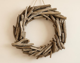 Rustic Driftwood Wreath | 13–15” Handmade Coastal Wall Decor | Nautical Front Door Wreath | Natural Beach House or Lake House Accent