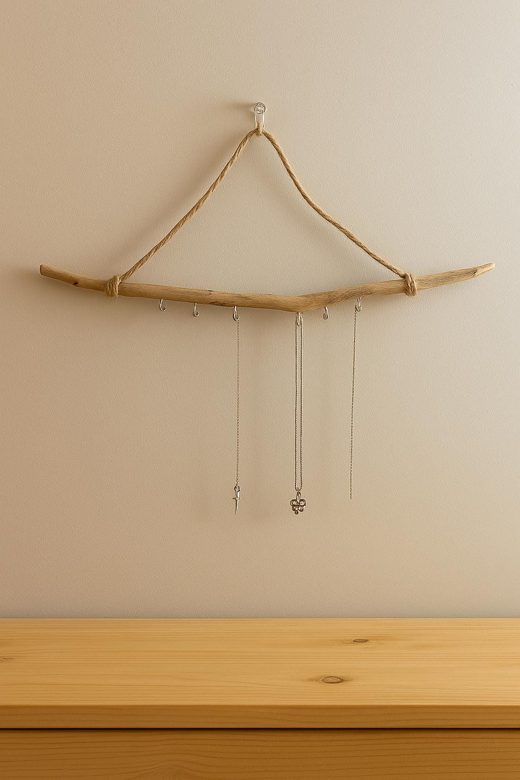 Driftwood Necklace Holder |  Functional Wall Decor for Jewelry 20–25” | Handmade Coastal Gift for Boho Bedrooms or Cottage Style Walls