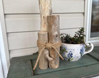 Driftwood Piling Decor -  Coastal Home Decor Nautical Rope Knot, Rustic Beach House or Lake House Housewarming Gift multiple sizes