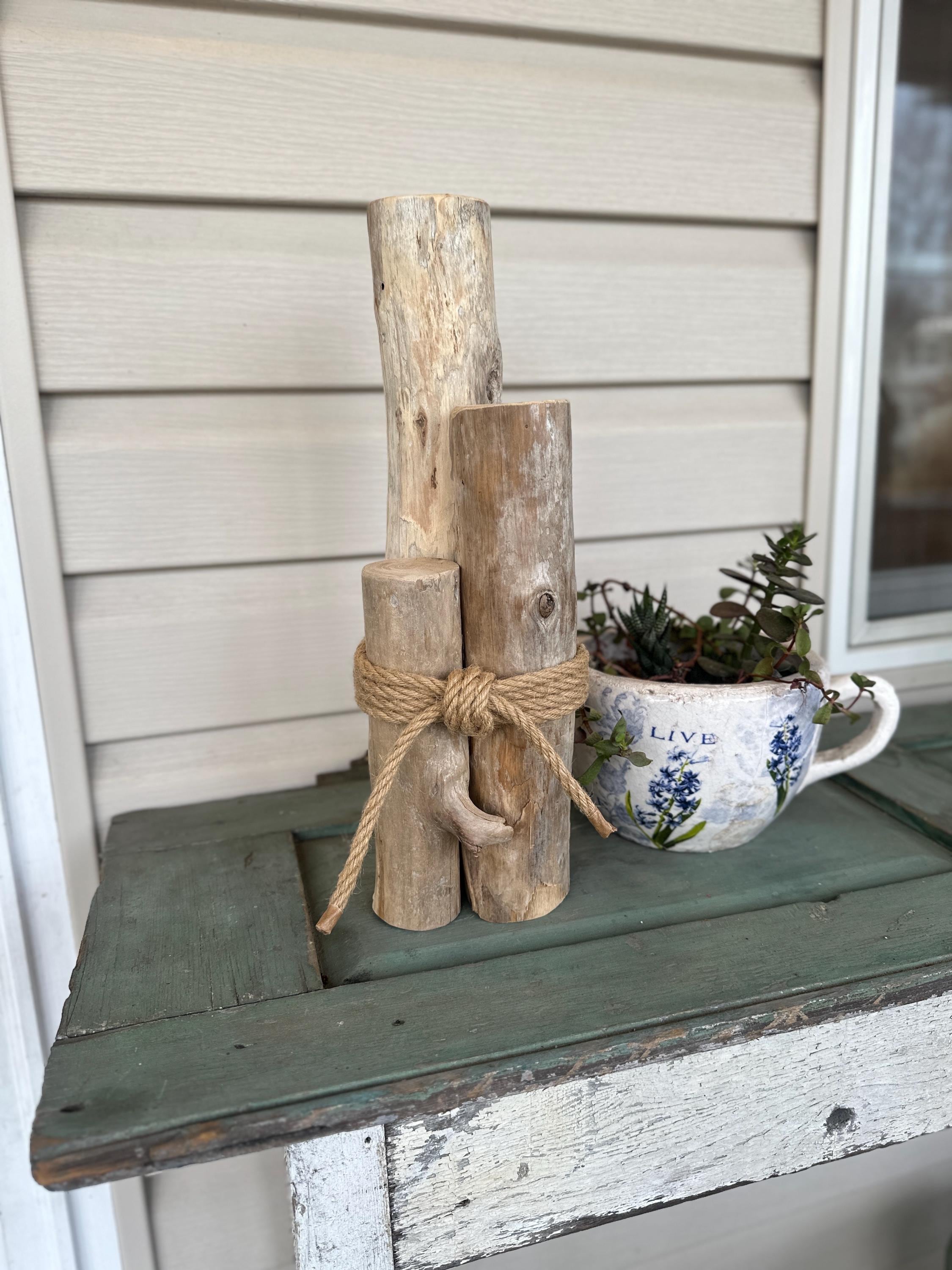 Driftwood Piling Decor -  Coastal Home Decor Nautical Rope Knot, Rustic Beach House or Lake House Housewarming Gift multiple sizes