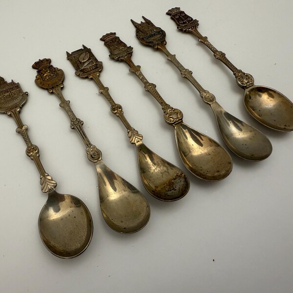 Souvenir Vintage Denmark Delft Spoons 6 Holland Nederlands Collectible