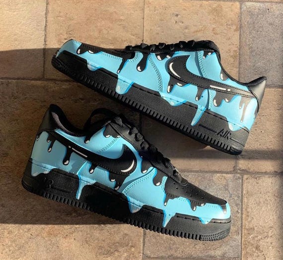 Black Blue Air Force Low Mens Custom Custom Bespoke Black And Icy