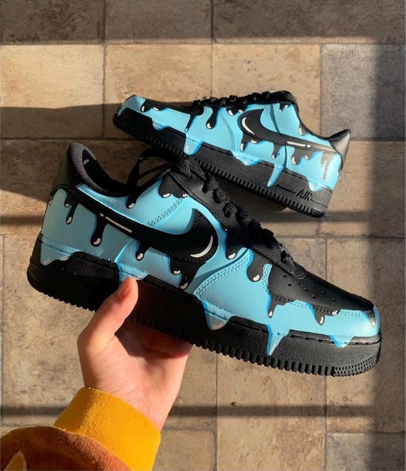Custom Sneakers Ice Sole Air Force Black Drip And Splatter Paint