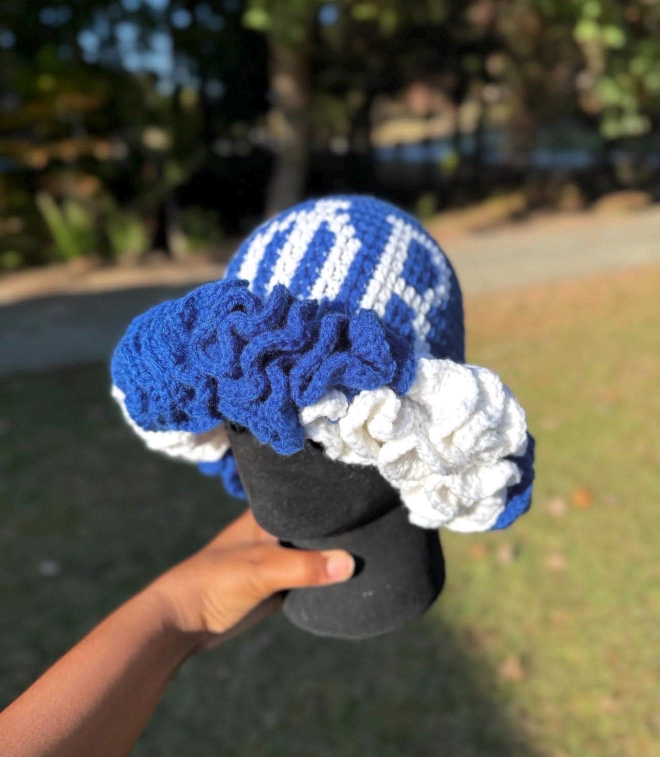 Zeta Phi Beta Blue Beanie design with logo‎ & rhinestones and white pompom Zeta Phi Beta Sorority Beanie - Etsy main image 2
