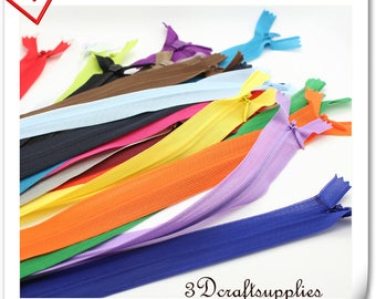 340 color to choose 25cm ( 10 inch ) 3# INVISIBLE Zippers x 10pcs Red, orange, yellow, green, brown, beige, gray , Black T64