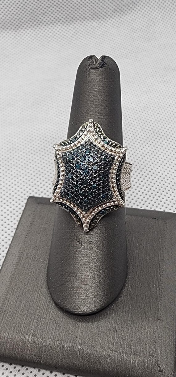 SJD sterling silver blue diamond statement ring. size 7.5