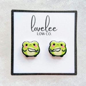 Handmade Frog Stud Earrings: Lightweight Polystyrene, Hypoallergenic Posts