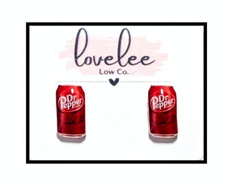 Dr.Pepper Stud Earrings: Hypoallergenic, UV Resin Dome