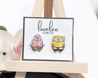 SpongeBob Inspired 90s Stud Earrings Mismatched Earrings Hypoallergenic for Sensitive Ears