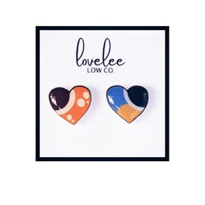 Blue Heeler Cartoon Heart Earrings Mismatched Character Studs Lightweight Everyday Wear Hypoallergenic for Sensitive Ears