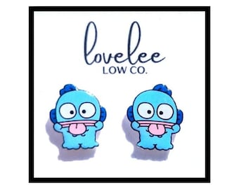 Kawaii Kitty Blue Fish Friend Stud Earrings Hypoallergenic for Sensitive Ears