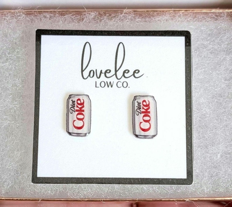 Diet Coke Stud Earrings: Hypoallergenic, UV Resin Dome image 3