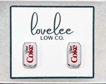 Diet Coke Stud Earrings: Hypoallergenic, UV Resin Dome
