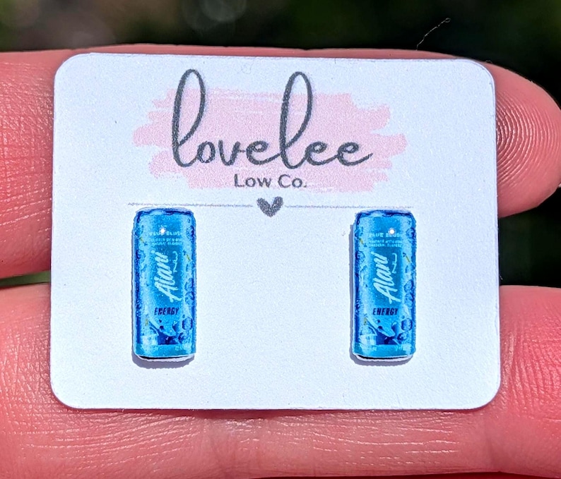 Alani Energy Drink Stud Earrings: Hypoallergenic, UV Resin Dome image 4