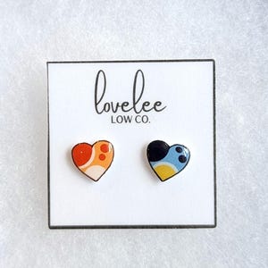 Blue Heeler Cartoon Heart Stud Earrings: Hypoallergenic Mismatched Pair