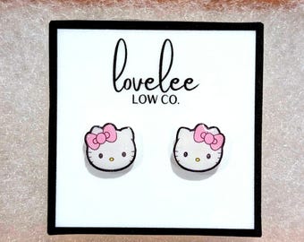 Kawaii Kitty Cat Stud Earrings: Hypoallergenic Gift for Teen