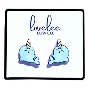 Narwhal Earrings Cute Kawaii Studs Hypoallergenic for Sensitive Ears