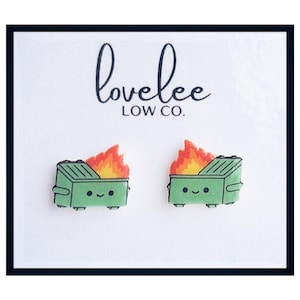 Funny Dumpster Fire Stud Earrings: Kawaii Hypoallergenic Studs