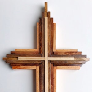 Cross Wooden Crucifix Wood Cross Stained Wooden Cross Crucifix Layered Wood Crucifix Cross Religious Home Decor Spirituality Crosses