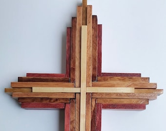 Kreuz Holzkreuz Schichtholzkreuz Holzkruzifix Holzkreuz Kruzifixholz Handgemachtes Holzkreuz Religiöses Wohnkultur Spiritualität Kreuz