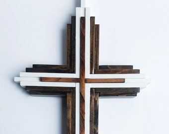Cross Crucifix Handmade Wood Cross Wooden Crucifix Stained Layered Wooden Cross Religious Home Decor Spirituality Crosses Layered Wood Cross