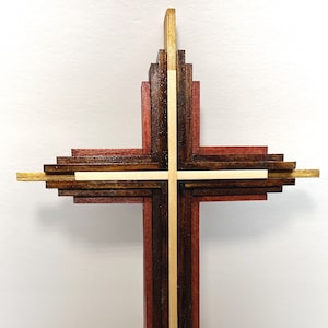 Cross Wooden Crucifix Wood Cross Stained Wooden Cross Crucifix Small Layered Wood Crucifix Cross Religious Home Decor Spirituality Crosses
