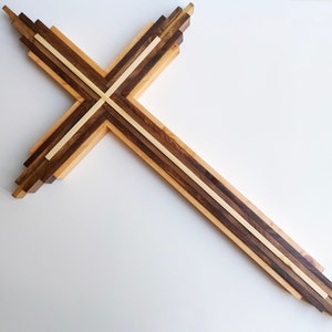 Cross Wood Crucifix Wooden Cross Stained Wooden Cross Crucifix Layered Wood Crucifix Cross Religious Home Decor Spirituality Large Cross