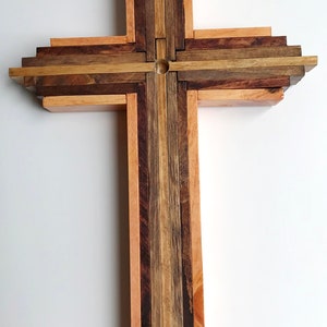 Cross Wooden Crucifix Wood Cross Stained Wooden Cross Crucifix Layered Wood Crucifix Cross Religious Home Decor Spirituality Crosses image 6