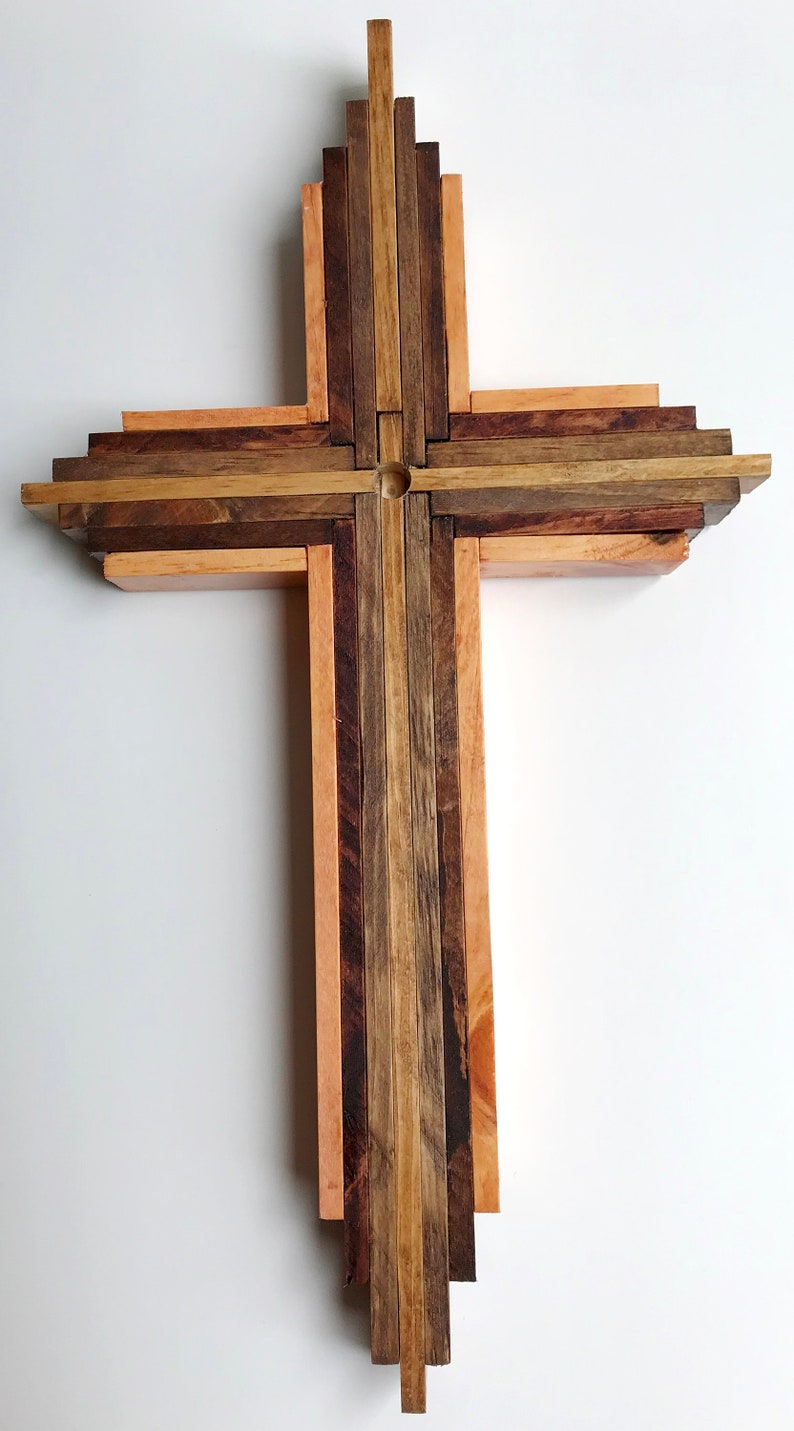 Cross Wooden Crucifix Wood Cross Stained Wooden Cross Crucifix Layered Wood Crucifix Cross Religious Home Decor Spirituality Crosses image 6