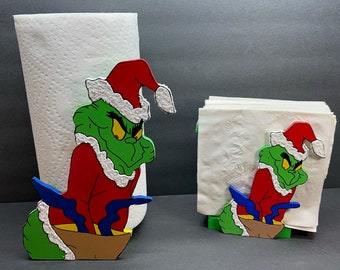 Santa Grinch Paper Towel and Napkin Holder Set  Santa Christmas Grinch Paper Towel and Napkin Holder Set