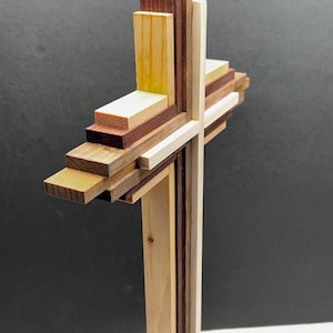 Cross Wooden Crucifix Wood Cross Stained Wooden Cross Crucifix Layered Wood Crucifix Cross Religious Home Decor Spirituality Crosses image 5