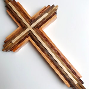 Cross Wooden Crucifix Wood Cross Stained Wooden Cross Crucifix Layered Wood Crucifix Cross Religious Home Decor Spirituality Crosses image 2