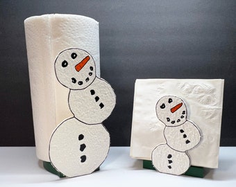 Snowman Winter Holiday Paper Towel Holder and Napkin Holder Set Snowball Snowman Christmas Napkin and Paper Towel Holder Snowball Snowman