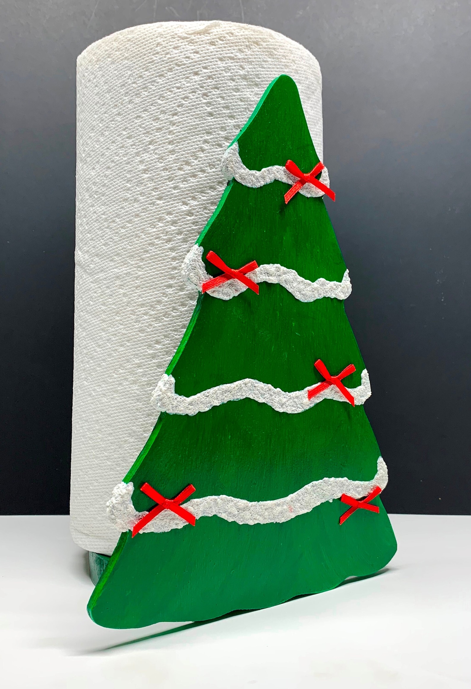 Christmas Tree Paper Towel Holder Evergreen Winter Holiday Decorated