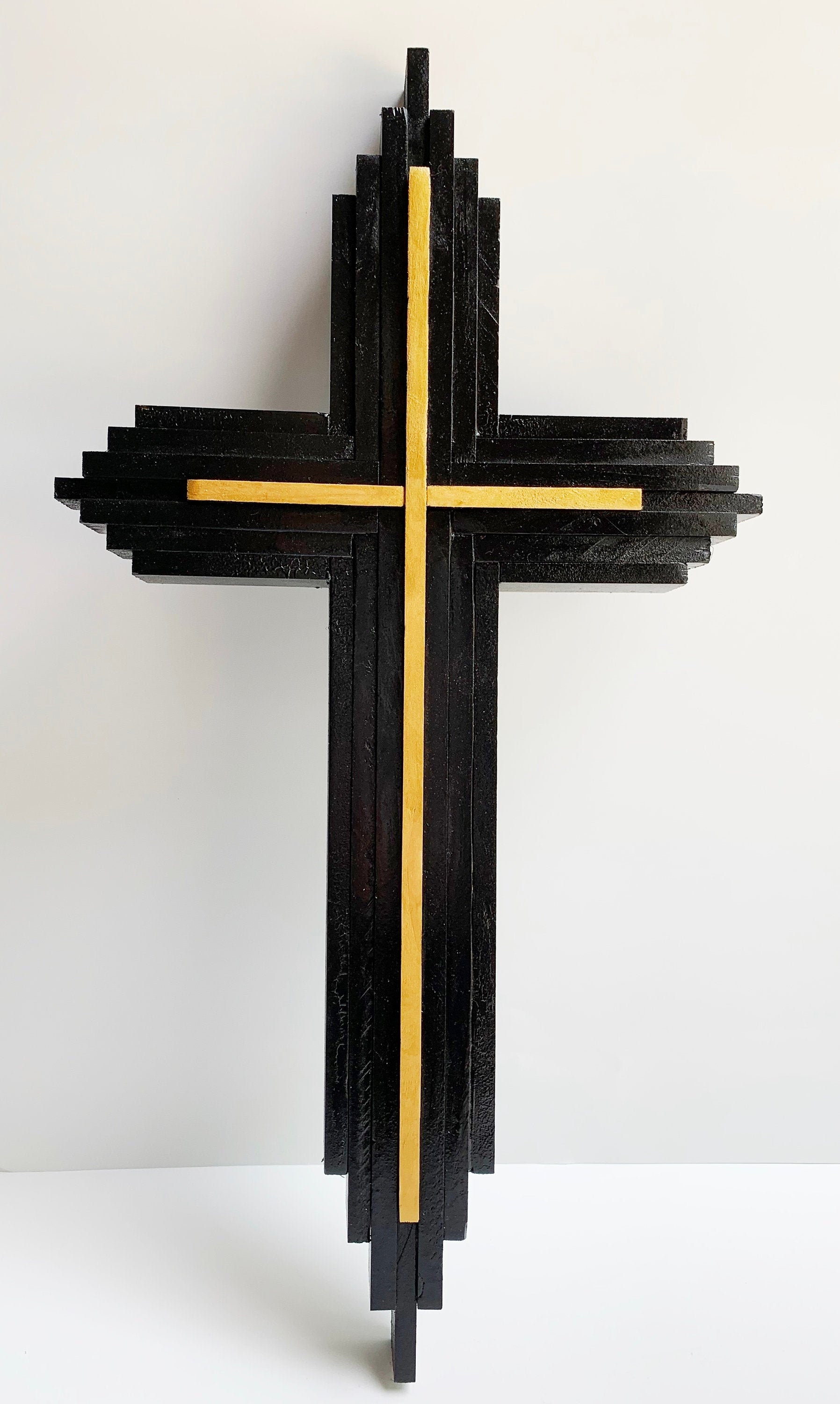 Cross Wooden Crucifix Wood Cross Black and Gold Wooden