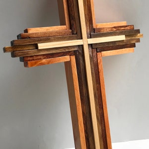 Cross Wooden Crucifix Wood Cross Stained Wooden Cross Crucifix Layered Wood Crucifix Cross Religious Home Decor Spirituality Crosses image 3