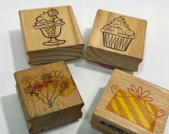 Wood Mount Party Stamps, Set of 4