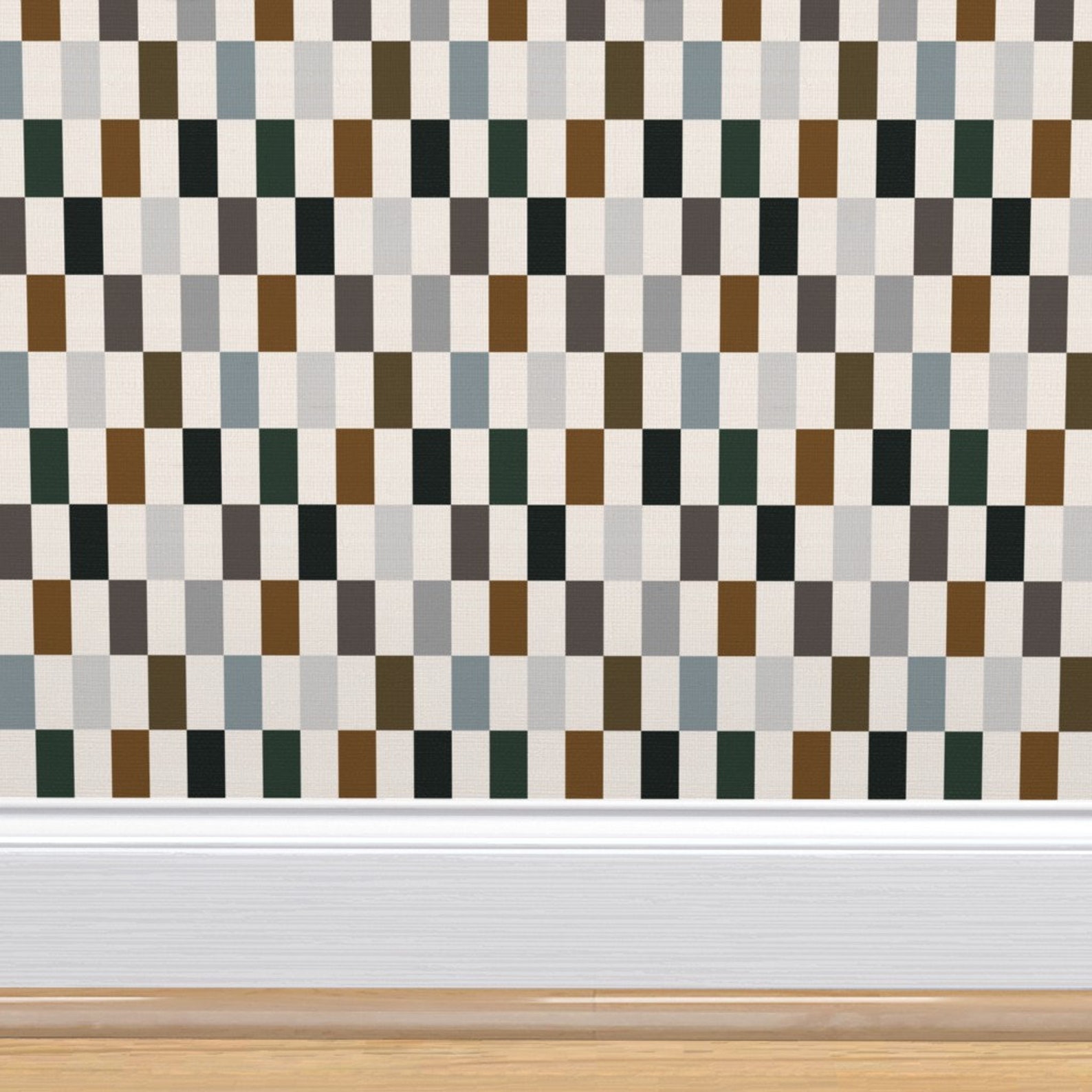Wallpaper Checker Rectangle Moody Dark Neutrals Blue Grey Brown Tiles ...