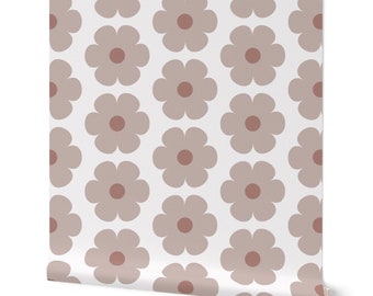 Beige Daisy Peel and Stick Wallpaper, Retro Floral Removable Wallpaper