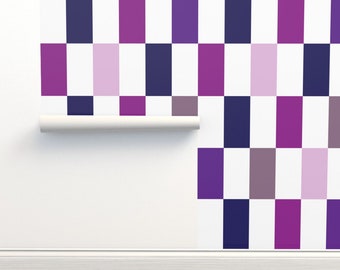 Purple Checkerboard Peel and Stick Wallpaper, Modern Accent Wall