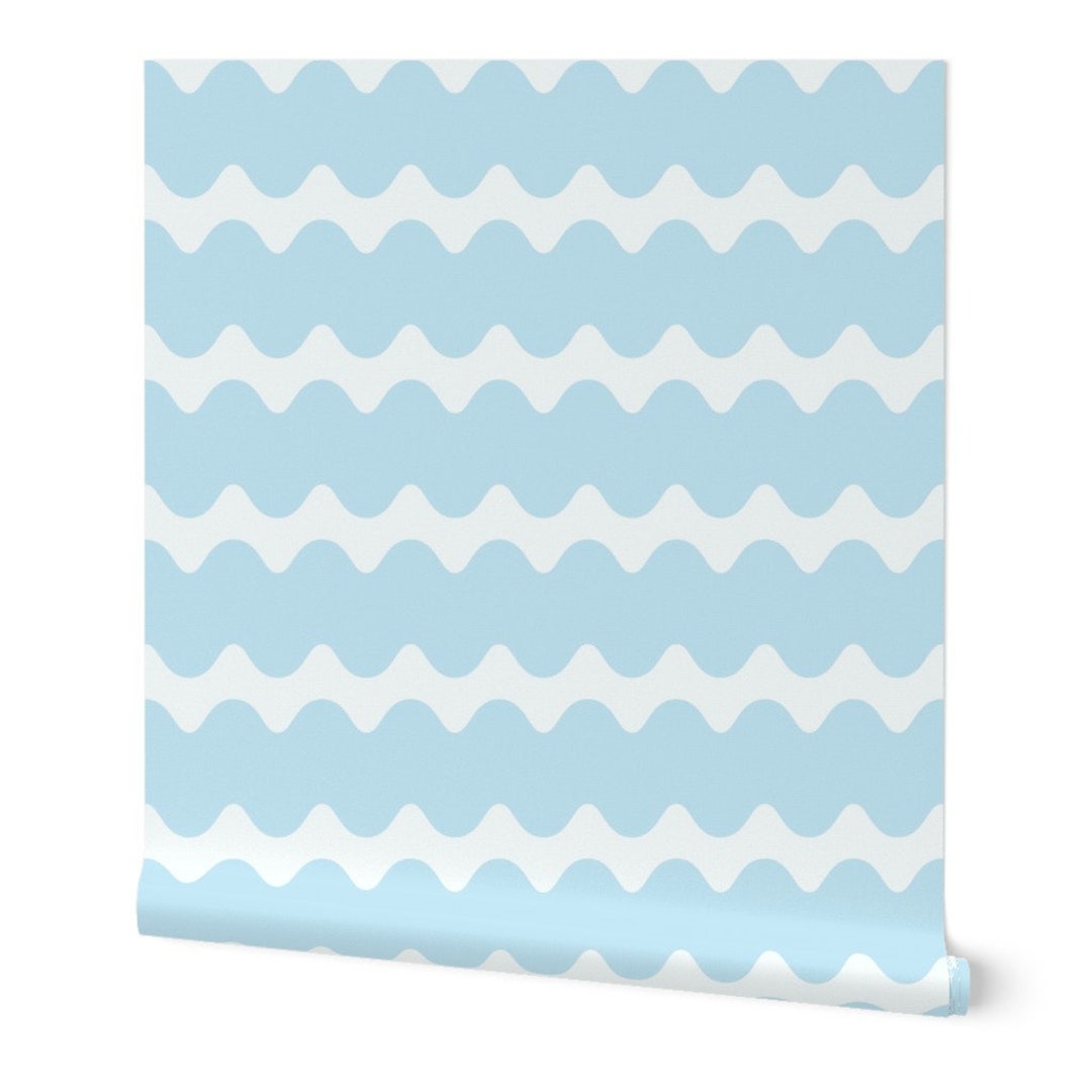 Wavy Blue Stripes Wallpaper – Retro Peel & Stick or Prepasted Wall ...