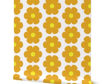 Yellow Daisy Removable Wallpaper, Retro Floral Peel and Stick