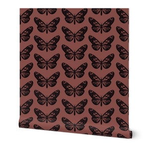 Butterflies Block Print Dark Academia Wallpaper in Removable Peel and Stick or Prepasted Wallpaper, Renters Wallpaper, Accent Wallpaper