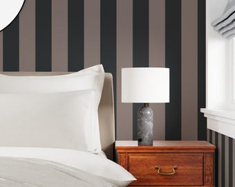 Moody Dark Brown and Black Large Stripes Wallpaper,  Peel and Stick/Prepasted,