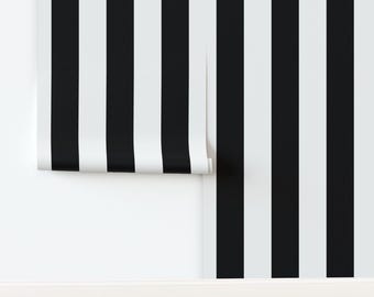 Bold Black and White 4" Wide Stripes Wallpaper, Classic Stripe Peel and Stick/Prepasted Wallpaper, Renters Wallpaper, Removable Temporary