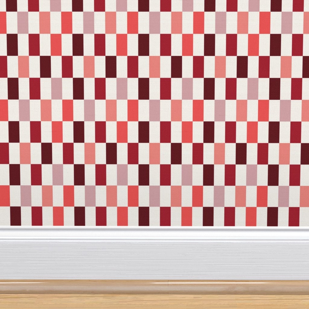 Wallpaper Red Checker Rectangle Tiles Peel and Stick, Renters Wallpaper ...