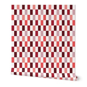 Wallpaper Red Checker Rectangle Tiles Peel and Stick, Renters Wallpaper Accent Wallpaper Prepasted Wallpaper, Modern Wall