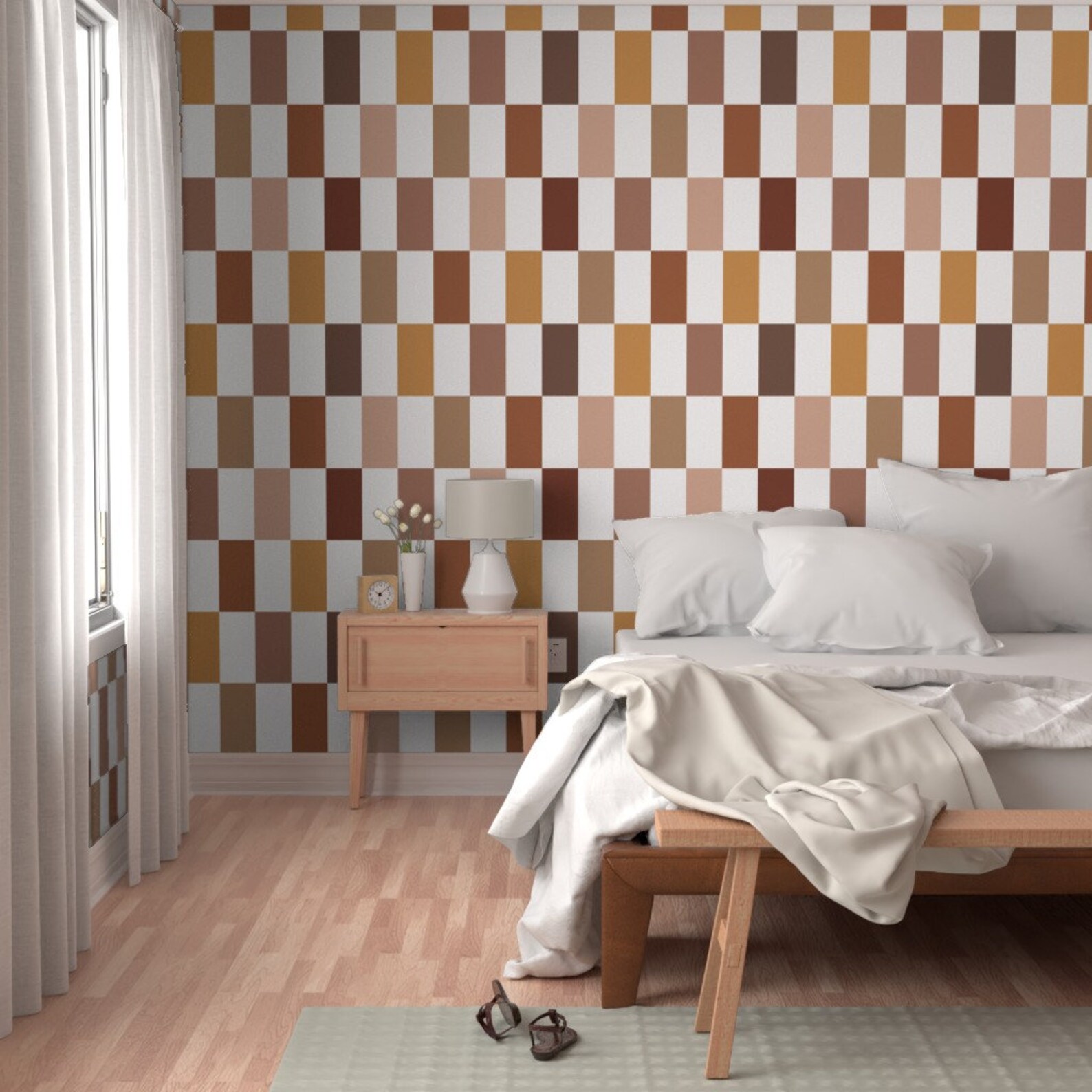 Wallpaper Neutral Browns Checker Rectangle Tiles Peel and Stick ...