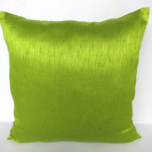 Lime Green art silk pillow cover. Deceretive cushion cover,  bright lime green cushion.